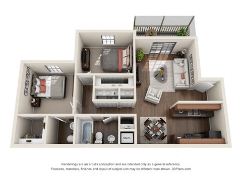 2 bedroom 1.5 bath floor plan